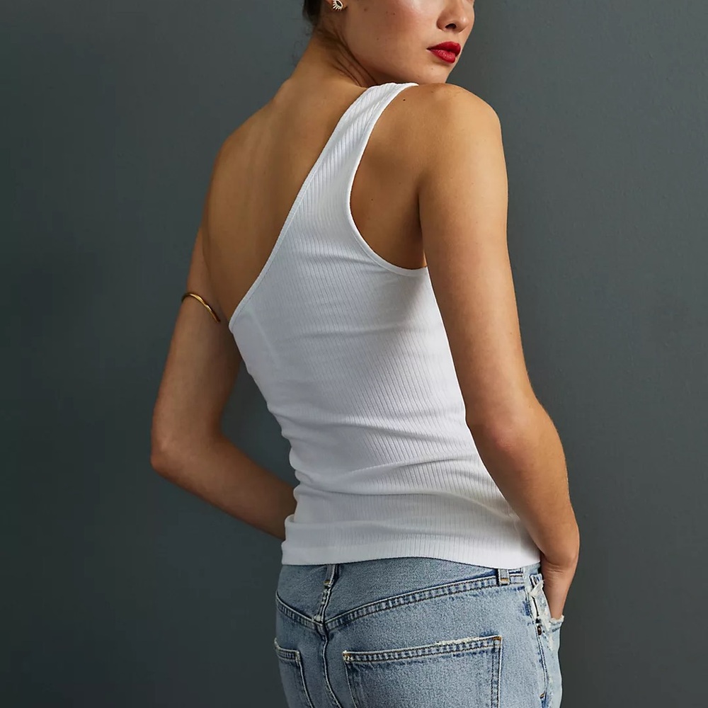 Anthropologie White Ribbed One-Shoulder Camisole - Picture 3 of 7